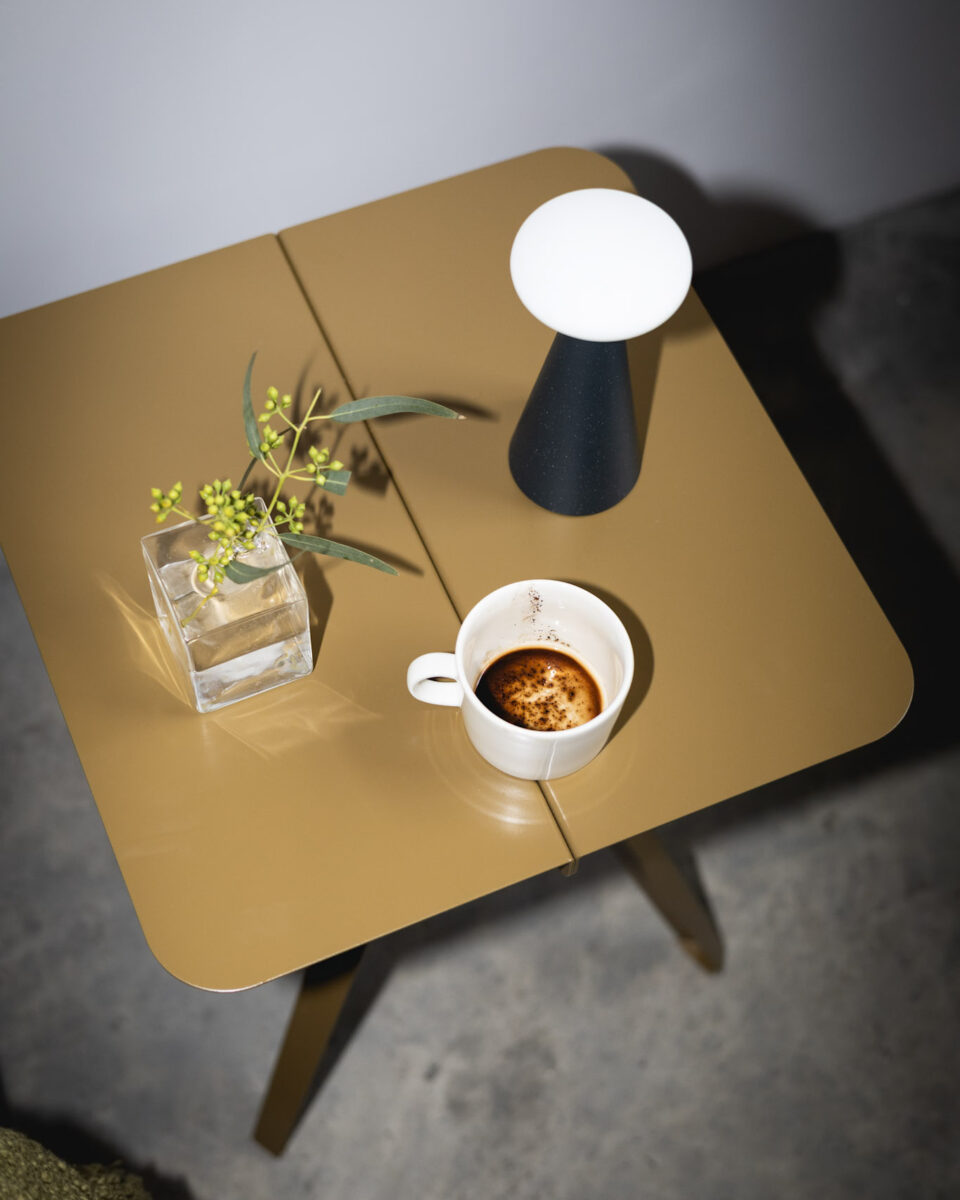 DEKA STREAM SIDE TABLE // POWDER COATED STEEL MUSTARD